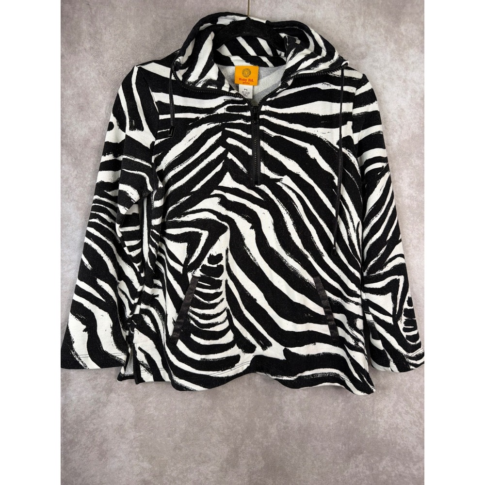 Ruby Rd Hoodie Womens PS Black White‎ Zebra Print Quarter Zip Petite Sweatshirt